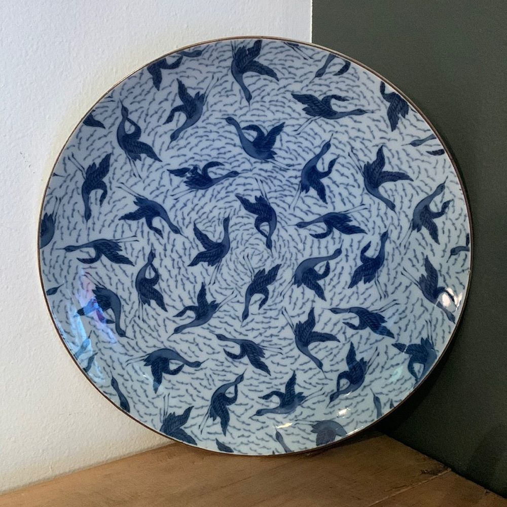 [The Orient Inc] Blue/White Heron Pattern Porcelain Serving Plate
